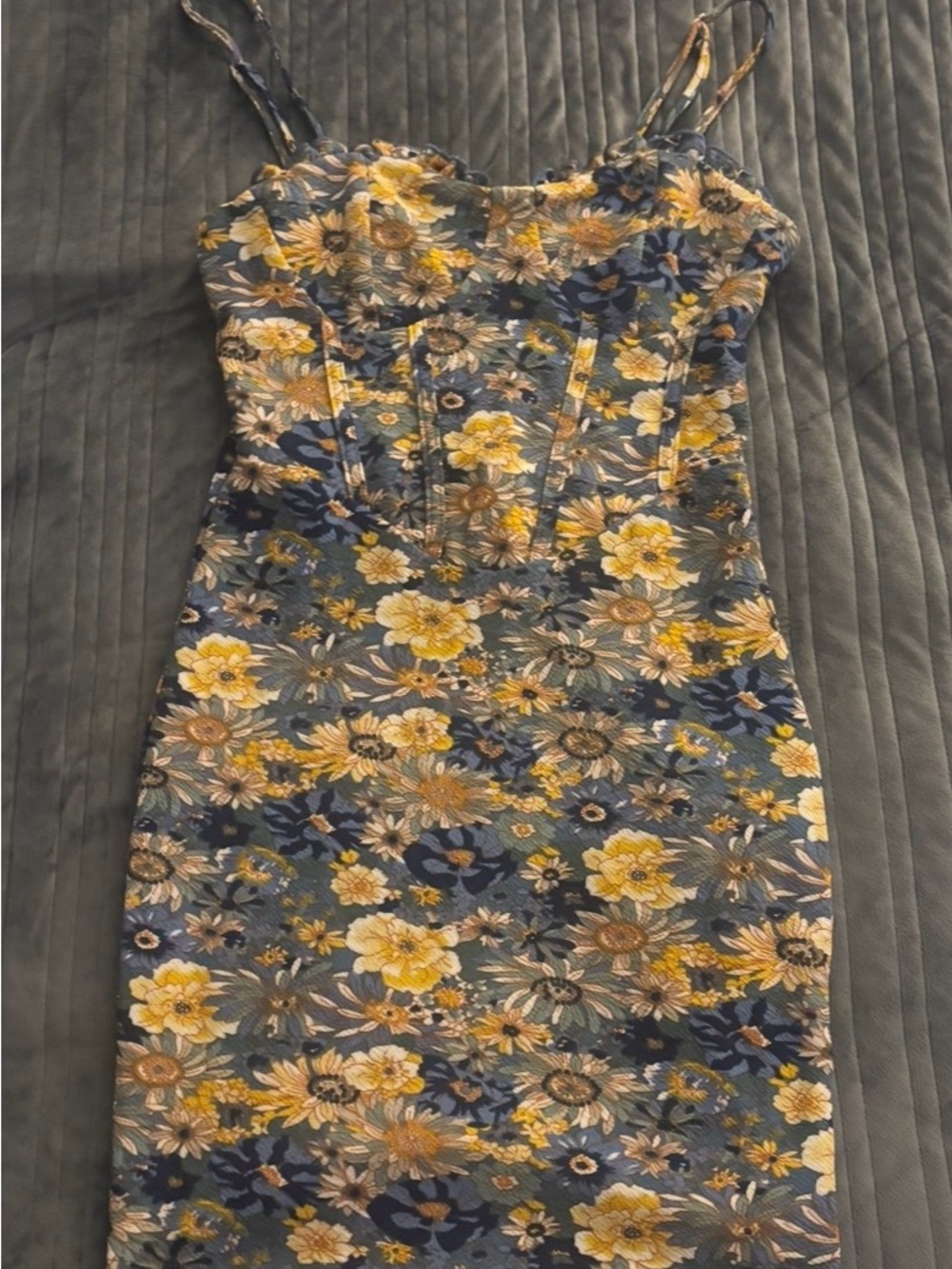SHEIN Blue and Yellow Floral Mini Dress